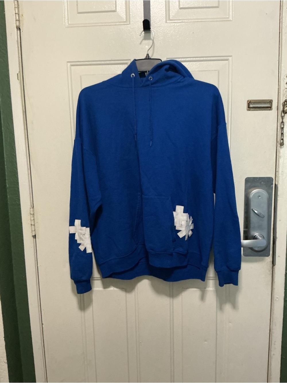 Classic Royal Blue Pullover Hoodie with White Patch Accents